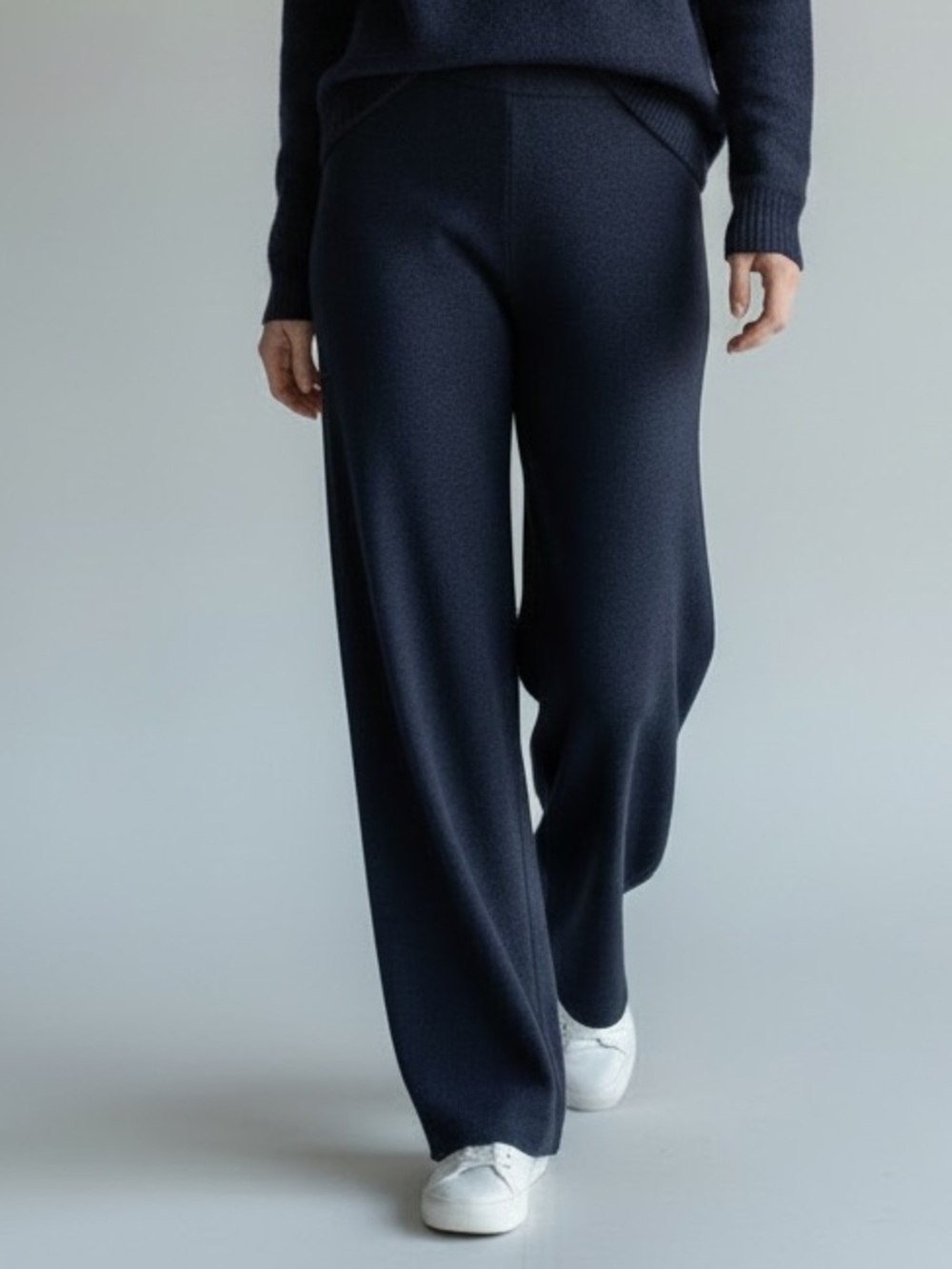 Vintage Eileen Fisher 100% Merino Wool Wide Leg Knit Sweater Pants Navy Medium - Picture 7 of 7